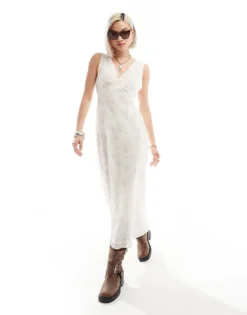 Glamorous V-neck Watercolour Rose Print Midi Dress In Pink For Women Pink Rose -Glamorous Shop 206681095 3