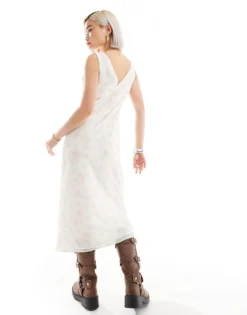 Glamorous V-neck Watercolour Rose Print Midi Dress In Pink For Women Pink Rose -Glamorous Shop 206681095 4