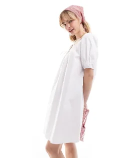 Glamorous Tie Detail Smock Dress In White For Women