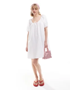 Glamorous Tie Detail Smock Dress In White For Women -Glamorous Shop 206681107 4