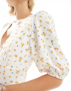 Glamorous V-neck Ditsy Print Midi Dress In White And Orange For Women White Orange Ditsy -Glamorous Shop 206681125 4