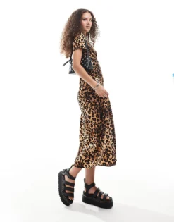 Glamorous V Neck Midi Dress In Leopard For Women