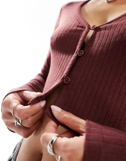 Glamorous Cable Knit Crop Fitted Cardigan In Brown For Women Mahogany -Glamorous Shop 206699427 3