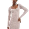 Glamorous Midi Rib Knit Dress In Pale Lilac For Women