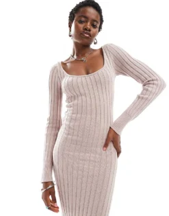 Glamorous Midi Rib Knit Dress In Pale Lilac For Women