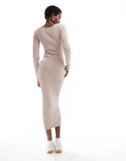 Glamorous Midi Rib Knit Dress In Pale Lilac For Women -Glamorous Shop 206699441 4