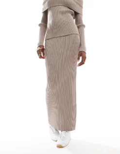 Glamorous Classic Maxi Knitted Skirt In Taupe Co-ord For Women -Glamorous Shop 206699454 3