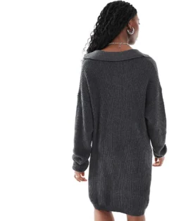 Glamorous Collar Detail Oversized Jumper Dress In Charcoal Marl Knit For Women -Glamorous Shop 206699532 3