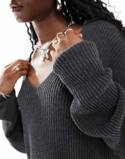 Glamorous Collar Detail Oversized Jumper Dress In Charcoal Marl Knit For Women -Glamorous Shop 206699532 4