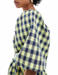 Glamorous Square Neck Tierred Maxi Dress In Blue Yellow Check For Women Yellow Blue Check -Glamorous Shop 206699558 4