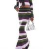 Glamorous Maxi Bodycon Skirt In Purple Green Stripe Knit Co-ord For Women Green Purple Stripe
