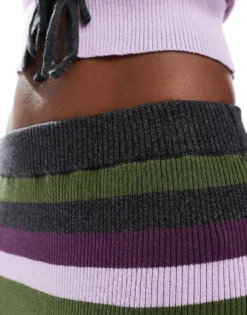 Glamorous Maxi Bodycon Skirt In Purple Green Stripe Knit Co-ord For Women Green Purple Stripe -Glamorous Shop 206699585 3
