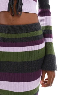 Glamorous Maxi Bodycon Skirt In Purple Green Stripe Knit Co-ord For Women Green Purple Stripe -Glamorous Shop 206699585 5