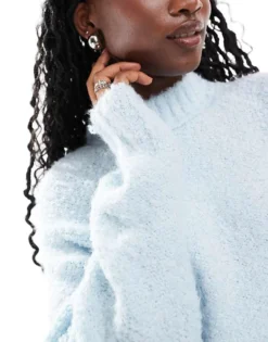 Glamorous Chunky Boxy Crop Knit Jumper In Baby Blue For Women -Glamorous Shop 206699637 3