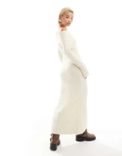 Glamorous Off Shoulder Bodycon Maxi Knitted Dress In Cream For Women -Glamorous Shop 206699701 4