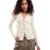 Glamorous Rib Knit Button Front Cardigan In Stone For Women Light Stone