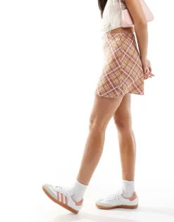 Glamorous A Line Mini Skirt In Tan Plaid Check For Women -Glamorous Shop 206699727 3