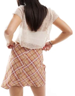 Glamorous A Line Mini Skirt In Tan Plaid Check For Women -Glamorous Shop 206699727 4