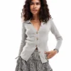 Glamorous Rib Knit Button Front Cardigan In Grey Marl For Women