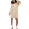 Glamorous Collar Detail Oversized Jumper Dress In Oatmeal For Women Oatmeal Melange