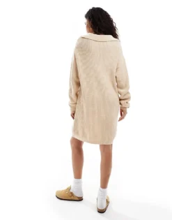 Glamorous Collar Detail Oversized Jumper Dress In Oatmeal For Women Oatmeal Melange -Glamorous Shop 206699753 4