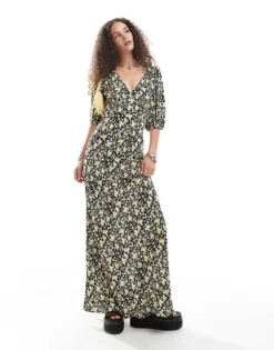 Glamorous V Neck Maxi Dress In Folk Floral For Women Yellow Folk Floral -Glamorous Shop 206699778 1 yellowfolkfloral 1