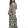 Glamorous V Neck Maxi Dress In Folk Floral For Women Yellow Folk Floral