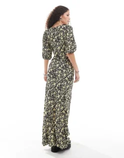 Glamorous V Neck Maxi Dress In Folk Floral For Women Yellow Folk Floral -Glamorous Shop 206699778 3