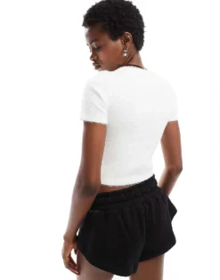 Glamorous Fluffy Short Sleeve Jumper Top In Cream For Women -Glamorous Shop 206699791 4