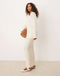 Glamorous Maxi Skirt In Cream Knit Co-ord For Women