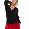 Glamorous Wrap Front Jumper In Black Knit For Women