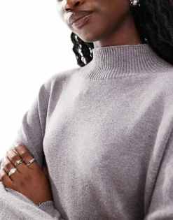 Glamorous High Neck Oversized Slouch Jumper In Mushroom Knit For Women -Glamorous Shop 206726106 3