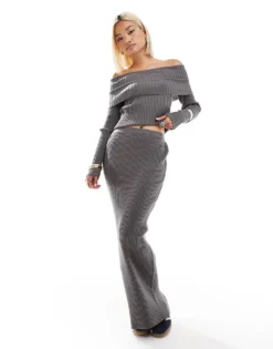 Glamorous Classic Maxi Knitted Skirt In Charcoal Co-ord For Women -Glamorous Shop 206726131 1 charcoal 1