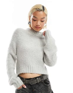Glamorous Chunky Boxy Crop Knit Jumper In Grey Marl For Women -Glamorous Shop 206726132 1 greymarl 1