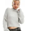 Glamorous Chunky Boxy Crop Knit Jumper In Grey Marl For Women