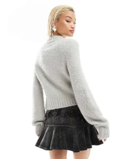 Glamorous Chunky Boxy Crop Knit Jumper In Grey Marl For Women -Glamorous Shop 206726132 3