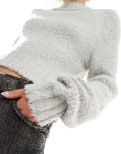 Glamorous Chunky Boxy Crop Knit Jumper In Grey Marl For Women -Glamorous Shop 206726132 4