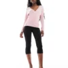 Glamorous Wrap Front Jumper In Baby Pink Knit For Women
