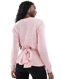 Glamorous Wrap Front Jumper In Baby Pink Knit For Women -Glamorous Shop 206726171 3
