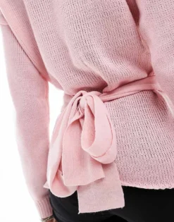 Glamorous Wrap Front Jumper In Baby Pink Knit For Women -Glamorous Shop 206726171 4
