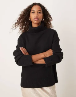 Glamorous Roll Neck Slouchy Jumper In Black Knit For Women