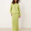 Glamorous Chunky Knitted Maxi Skirt In Lime Green Co-ord For Women