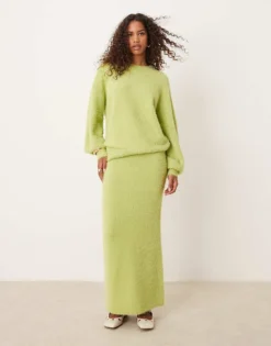 Glamorous Chunky Knitted Maxi Skirt In Lime Green Co-ord For Women