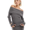 Glamorous Off Shoulder Rib Knit Jumper In Charcoal Co-ird For Women