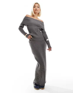 Glamorous Off Shoulder Rib Knit Jumper In Charcoal Co-ird For Women -Glamorous Shop 206726210 3