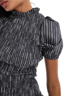 Glamorous Shirred High Neck Maxi Dress In Micro Black Stripe For Women -Glamorous Shop 206726223 4