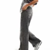 Glamorous Straight Leg Mid Rise Jeans In Dirty Grey Denim For Women
