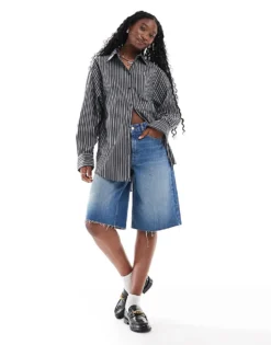 Glamorous Oversized Boyfriend Shirt In Micro Stripe For Women Black Stripe -Glamorous Shop 206726293 1 blackstripe 1