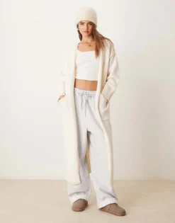 Glamorous Cosy Maxi Cardigan In Cream Knit For Women