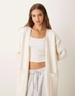Glamorous Cosy Maxi Cardigan In Cream Knit For Women -Glamorous Shop 206726301 4